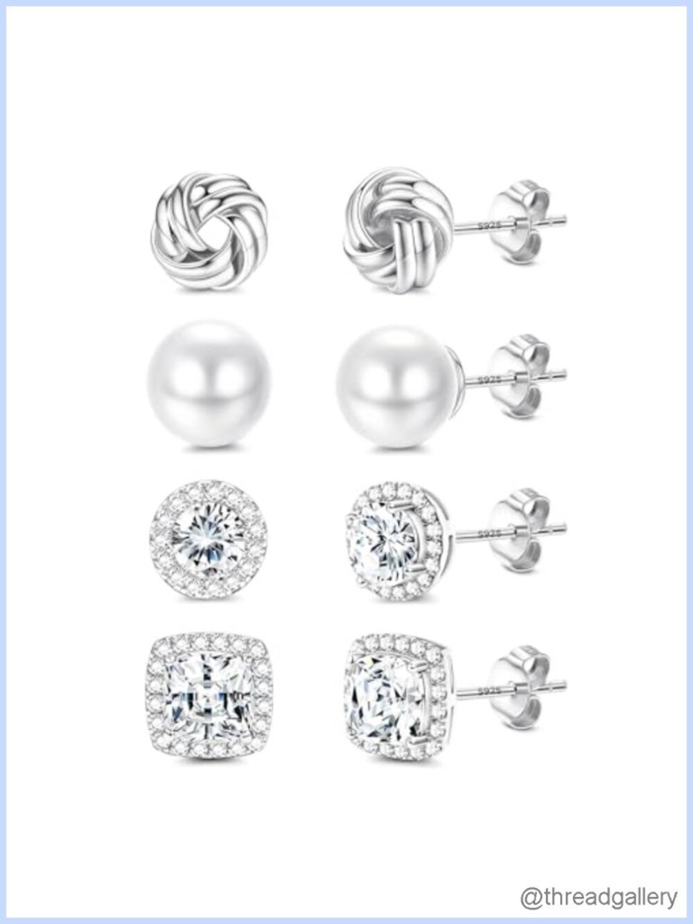 4 Pairs Hypoallergenic 14K Gold Plated Stud Earrings Set Silver Posts